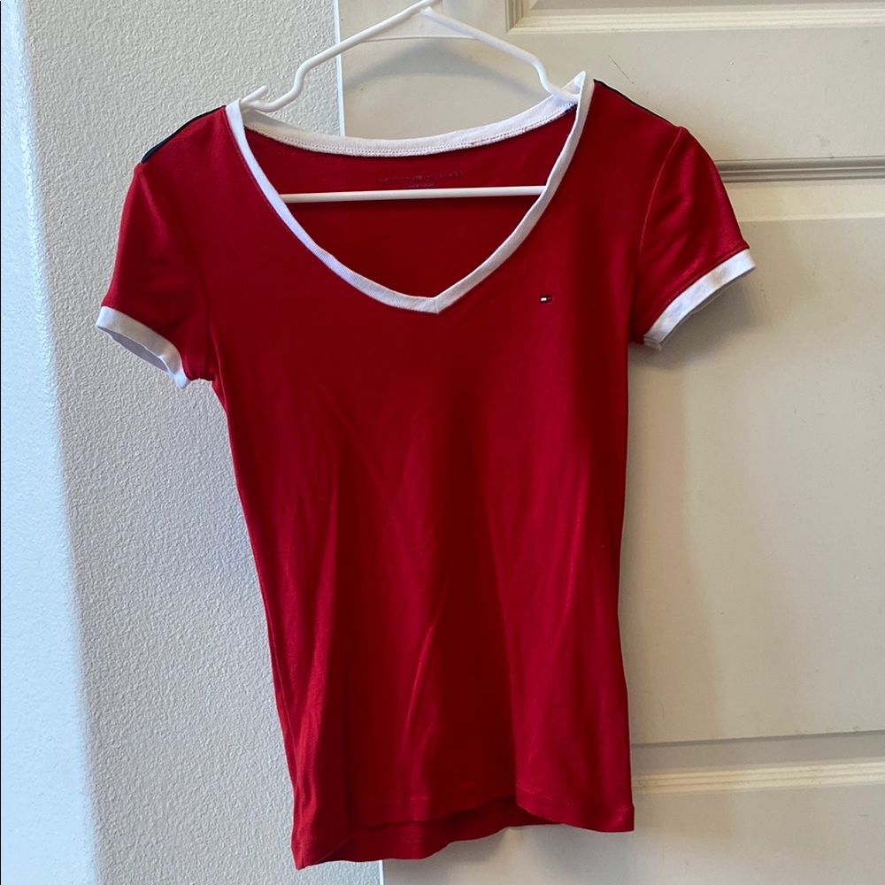 Tommy Hilfiger Red Fitted Short Sleeve Tee